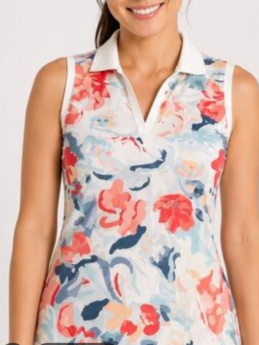 Walter Hagan Performance 11 Sleeveless Floral Golf Polo Tank Top - Coral & Blue